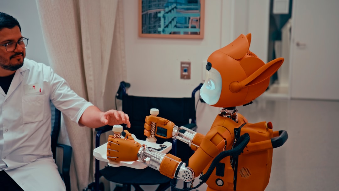 investment ai - Man gives robot bottles on a tray