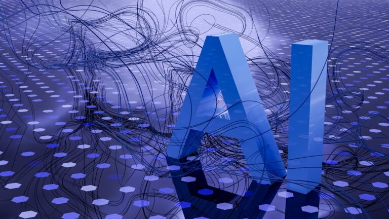 sakana ai performance - 3D rendered ai text on dark digital background