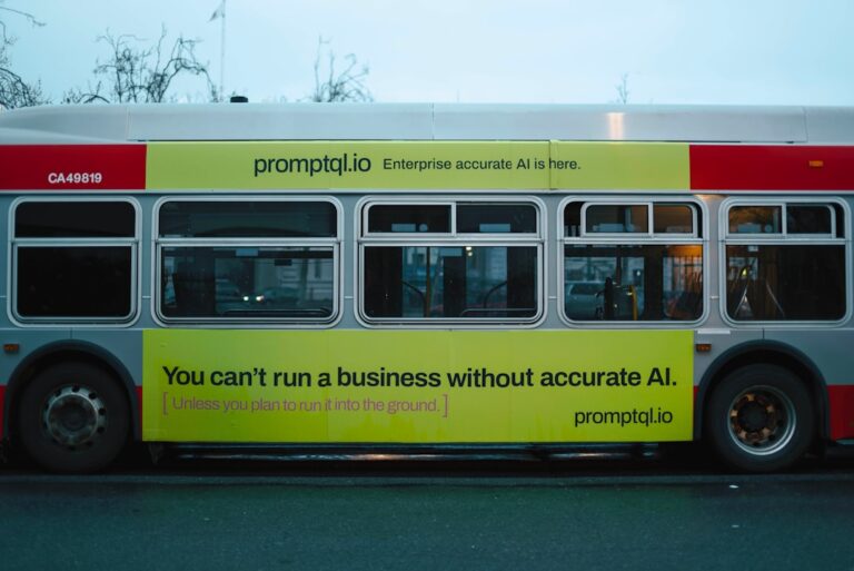 ai coding startup - Bus with advertisement for prompt.io about accurate ai.