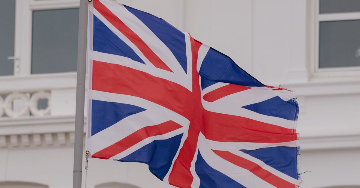 fca crypto etns - Close-up of the Union flag waving in front of a building in an urban area.