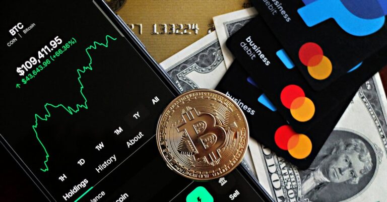 simplify cross-border payments - A dynamic image showcasing Bitcoin, credit cards, and financial apps for investment enthusia