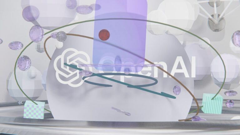 digital id provider funding - Openai logo surrounded by abstract data network elements.