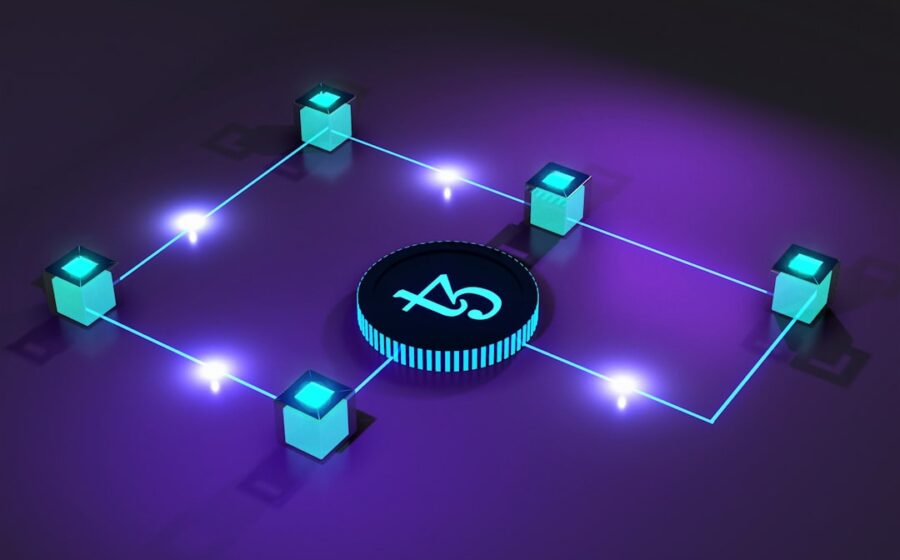 ai funding rounds - a purple background with a black and blue circle surrounded by blue and green cubes