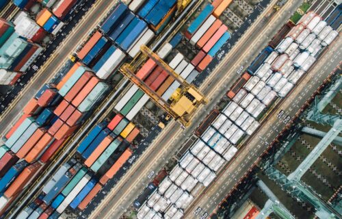 ai agents supply chain - assorted shipping trailers in port