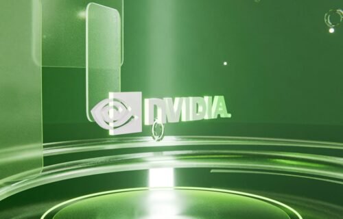 nvidia ai banking - Nvidia logo on a green digital abstract background.