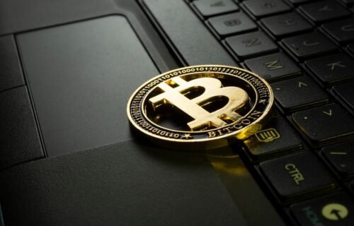 bitcoin software security - silver and black round emblem