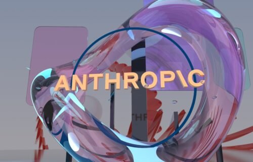anthropic ipo - Orange anthropic text in blue circle over abstract background