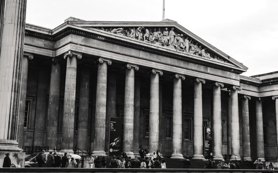 fintech payment systems - a building with columns and statues