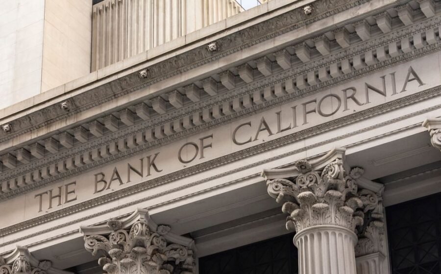 ai in banking apprenticeships - Close-up of Bank of California with classic architecture and columns.