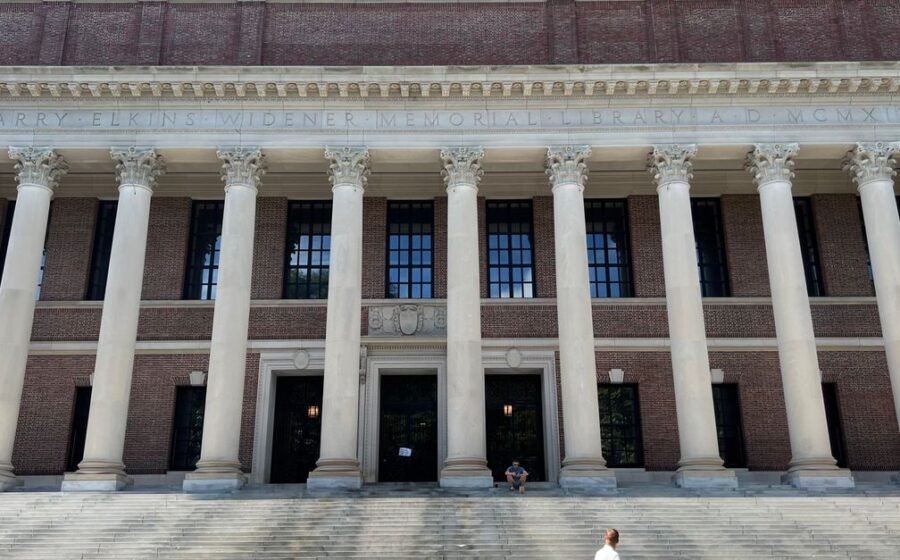 harvard ai bootcamp - Harvard University's iconic Widener Library with cyclist in front, Cambridge, MA.