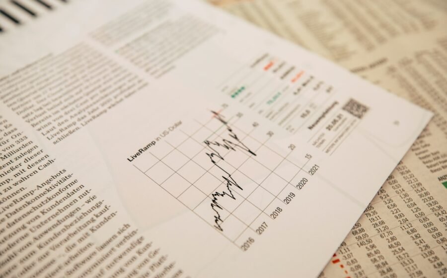 financial newspaper with stock chart