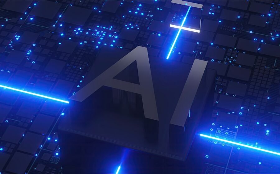mainframe chip ibm - Ai text with glowing blue circuits and lights