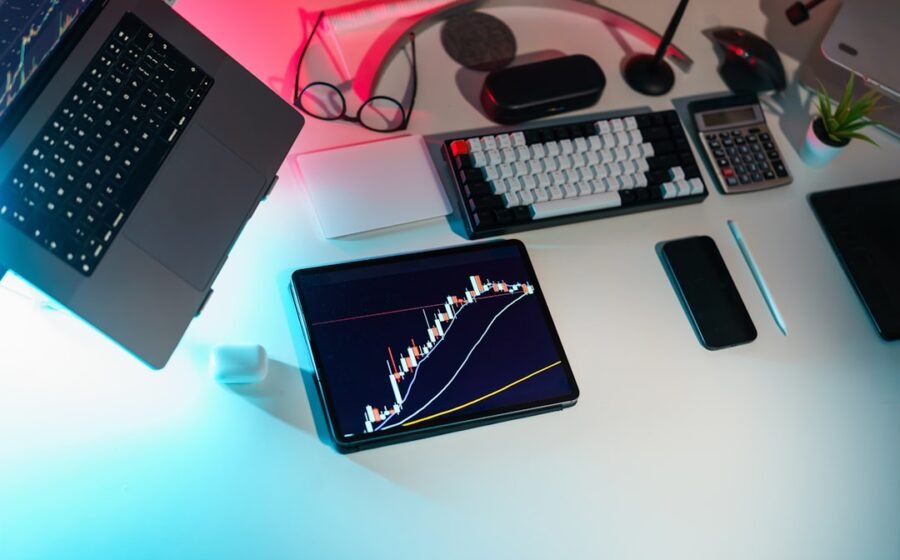 marvell stock slides - A laptop computer sitting on top of a white desk