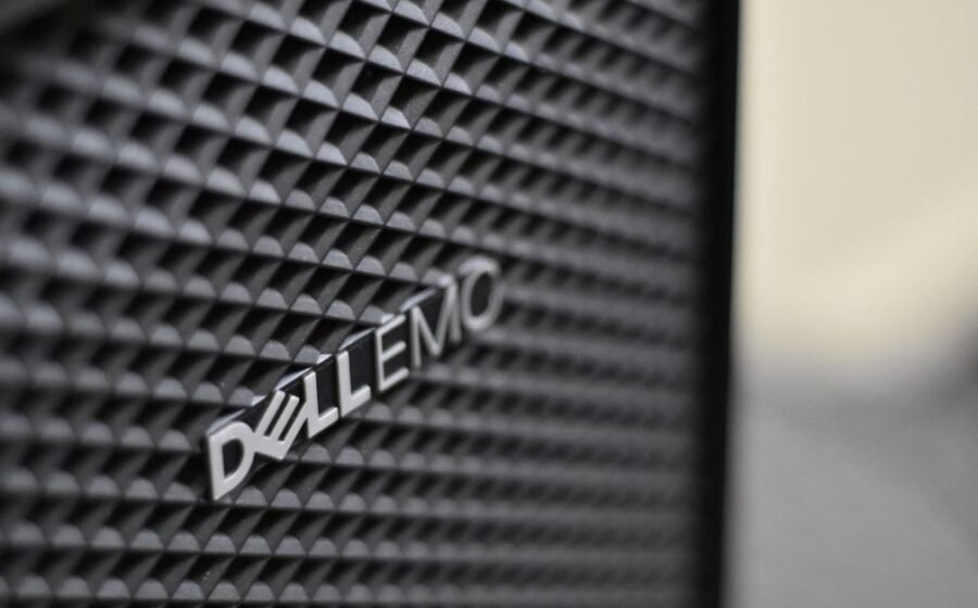 hashkey dtcc working group - Detailed close-up of Dell EMC server logo on hardware grill with shallow focus and textured patt